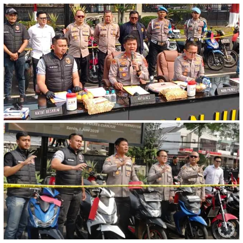 Polres Cianjur Ungkap Jaringan Curanmor Antarwilayah, Enam Tersangka Ditangkap dan 34 Sepeda Motor Diamankan