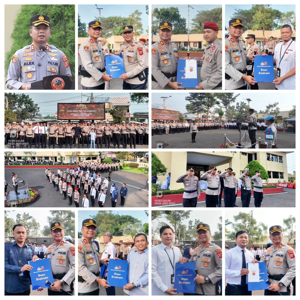 Kapolres Cianjur Berikan Penghargaan kepada Personel Berprestasi dan Mitra Kepolisian dalam Apel Pagi