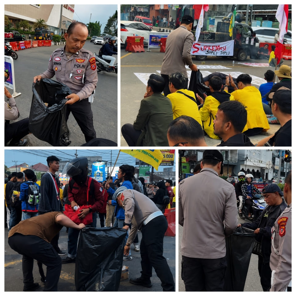 SATLANTAS POLRES CIANJUR LAKSANAKAN AKSI PEDULI LINGKUNGAN PASCA PENYAMPAIAN ASPIRASI MASYARAKAT
