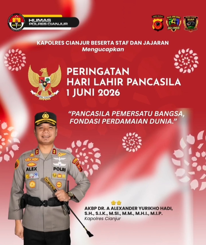 Kapolres Cianjur Beserta Staf dan Jajaran Ucapkan Selamat Hari Lahir Pancasila 1 Juni 2026, Ajak Masyarakat Perkuat Persatuan