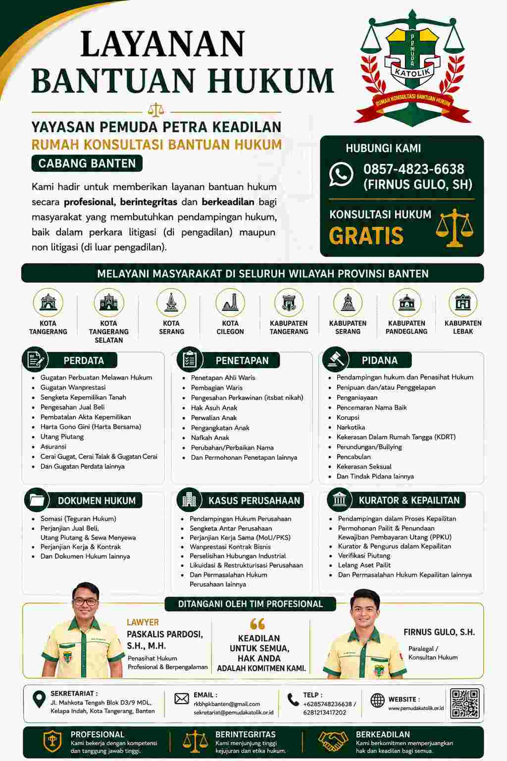 Pemuda Katolik Komda Banten Hadirkan Layanan Bantuan Hukum Gratis Melalui RKBH Cabang Banten