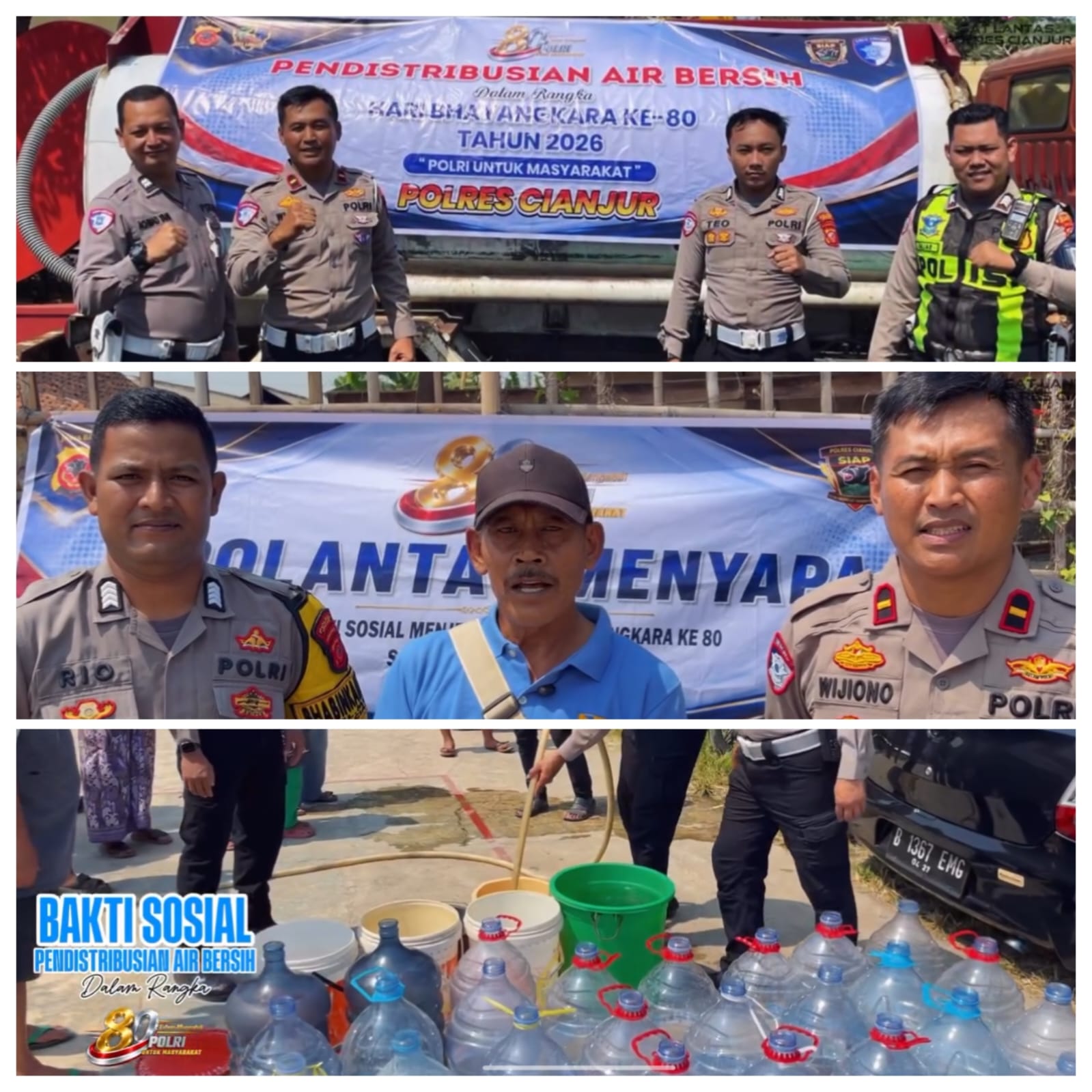 POLRES CIANJUR SALURKAN AIR BERSIH UNTUK WARGA KELURAHAN MUKA DALAM RANGKA HARI BHAYANGKARA KE-80