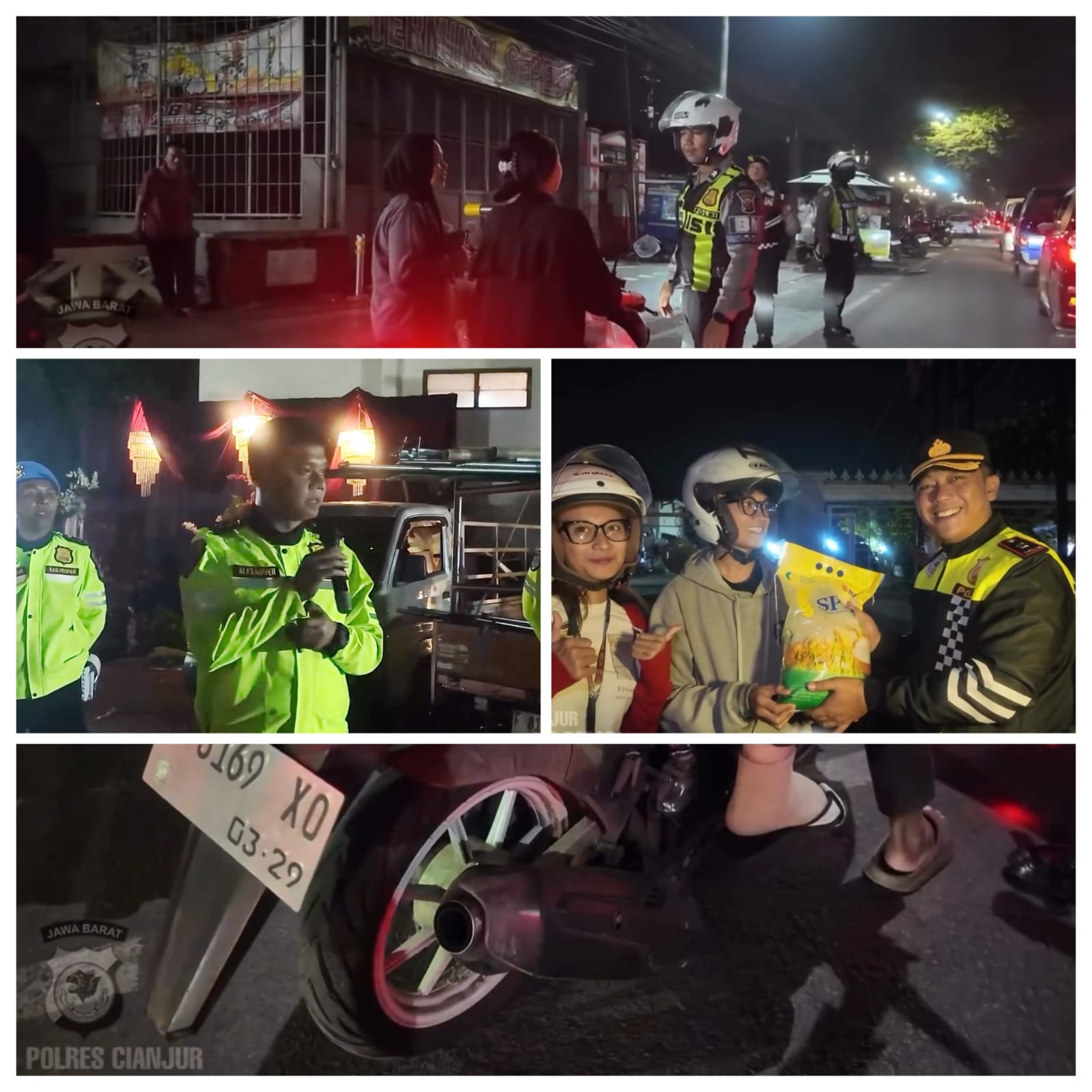 Polres Cianjur Gelar Operasi Gabungan Penertiban Knalpot Brong, Pengendara Tertib Diberi Apresiasi Berupa Beras