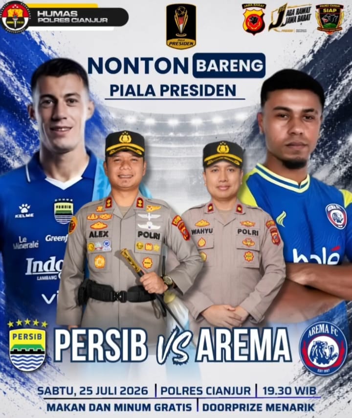 Polres Cianjur Gelar Nobar Piala Presiden 2026 Persib vs Arema FC, Ajak Masyarakat Junjung Sportivitas
