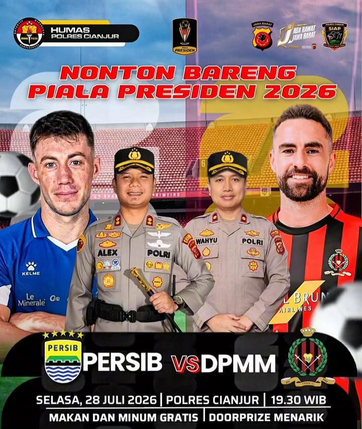 Polres Cianjur Ajak Masyarakat Nobar Laga Persib Bandung Kontra DPMM FC di Piala Presiden 2026