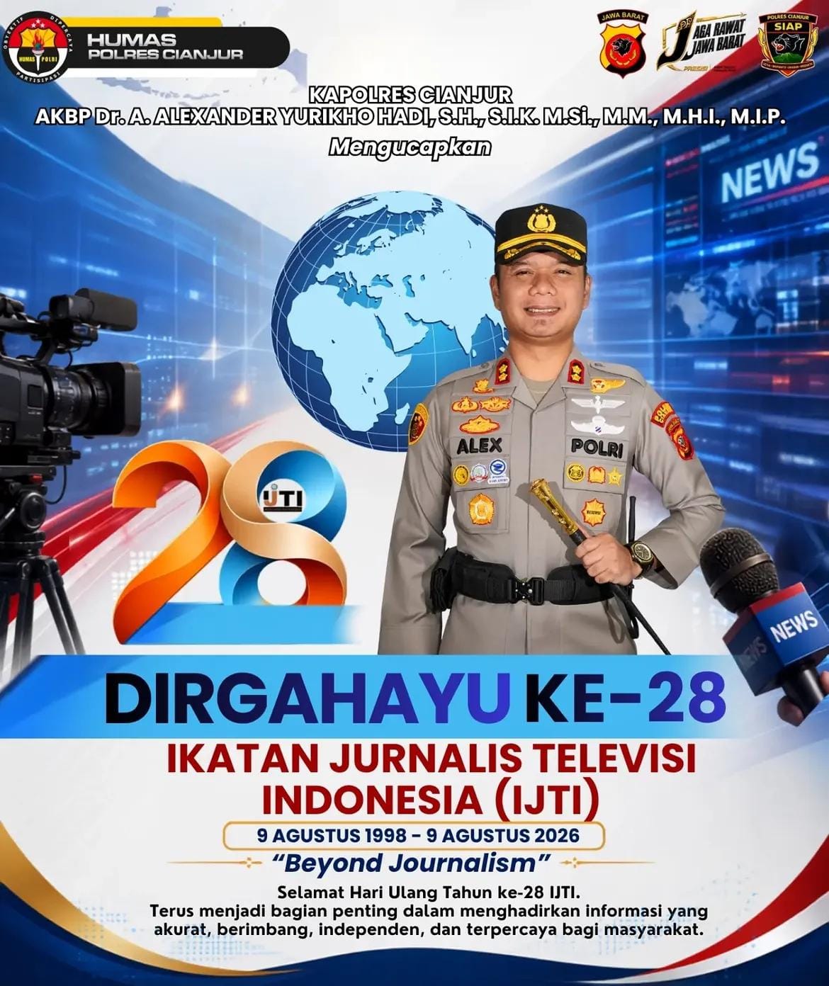 Kapolres Cianjur Sampaikan Ucapan HUT ke-28 IJTI, Dorong Pers Terus Hadirkan Jurnalisme Berkualitas