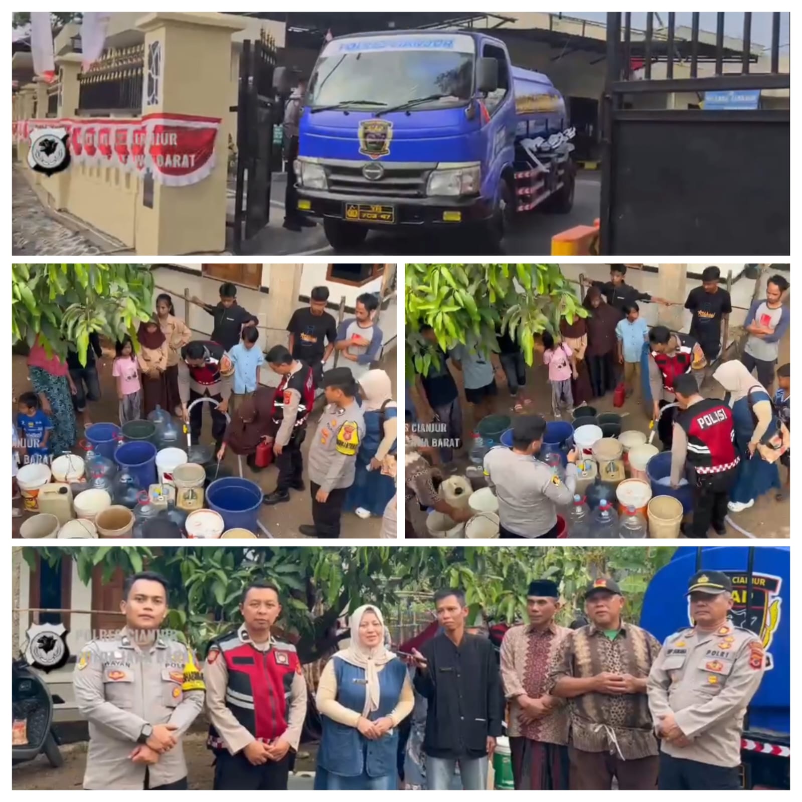 Respons Cepat Polres Cianjur, Satsamapta dan Polsek Cilaku Salurkan Air Bersih untuk Warga Terdampak Kekeringan
